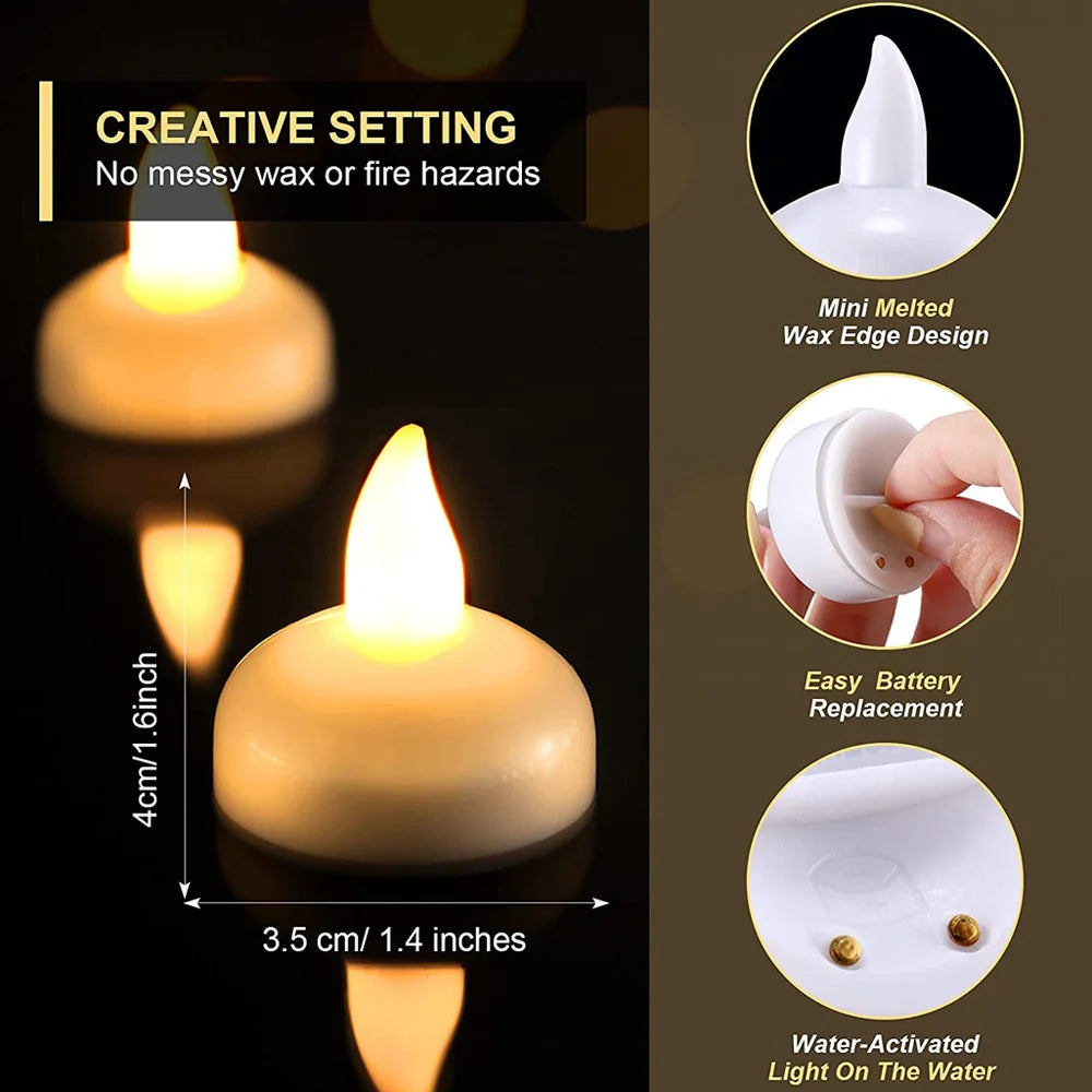 4pcs Flameless Floating Candle Waterproof Flickering Tealights
